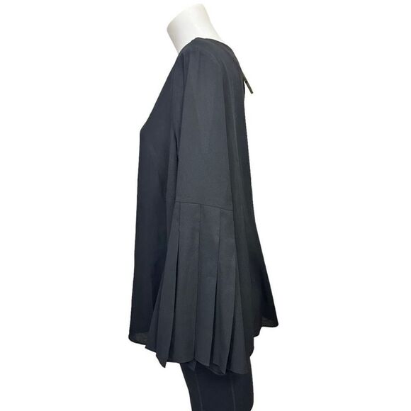 TALBOTS Woman Black Roundneck Chiffon Pleated Sleeve Blouse size 1x New - Picture 5 of 9